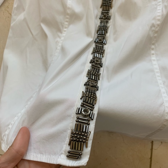 Escada Like New White Button Down with Beads Sz 42 - Picture 2 of 4
